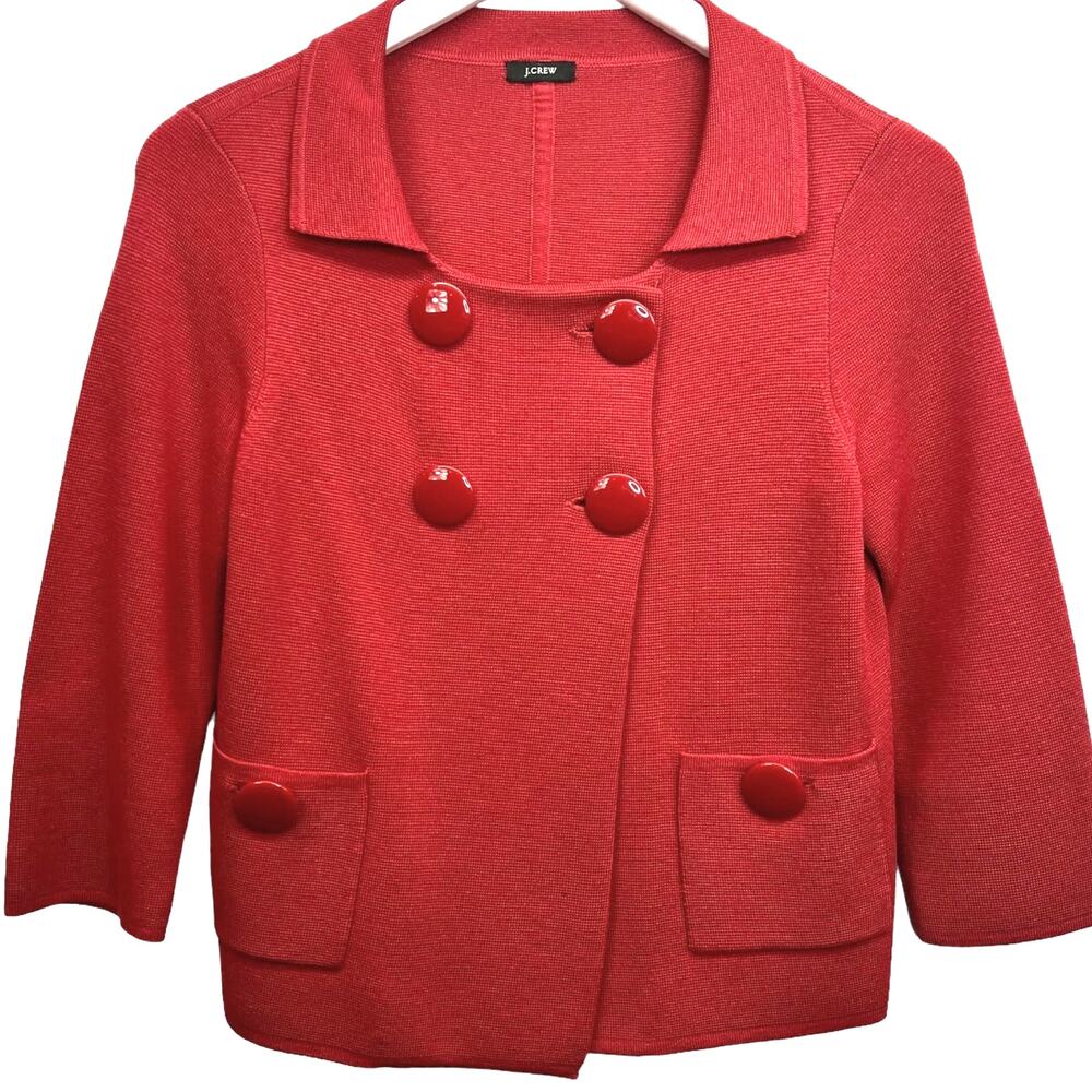 J.Crew Wool‎ Button Front Cardigan Sweater 3/4 Sleeve Collar Short Knit Size 4